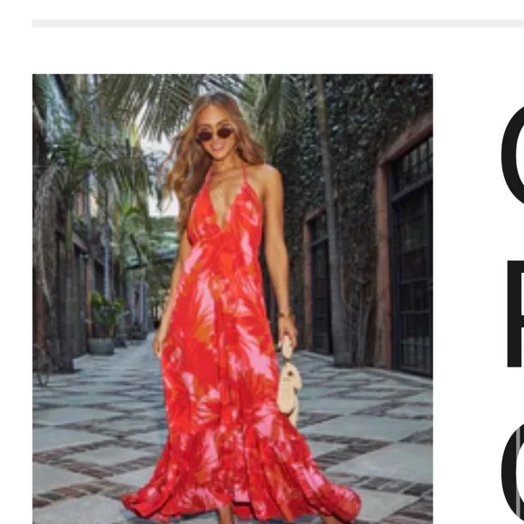 Vici Red Halter Tiered Maxi Dress Resort Wear Vici Red Halter Tiered Maxi Dress Resort Wear